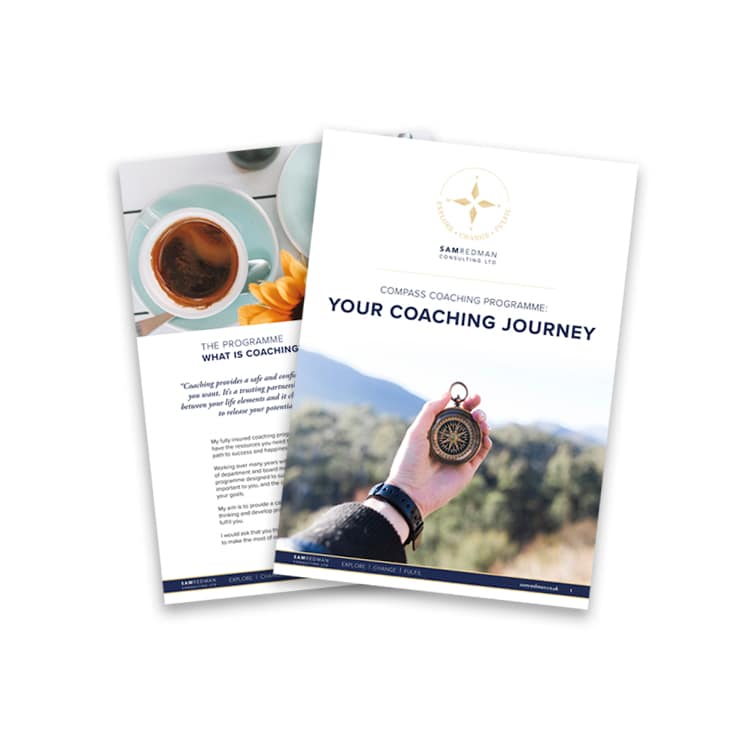 Sam Redman coaching journal design by Louise Maggs Design